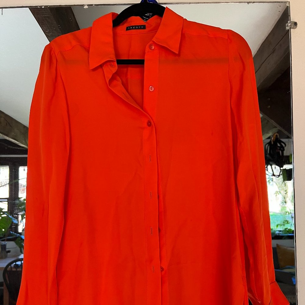 Theory Silk Red Button Shirt